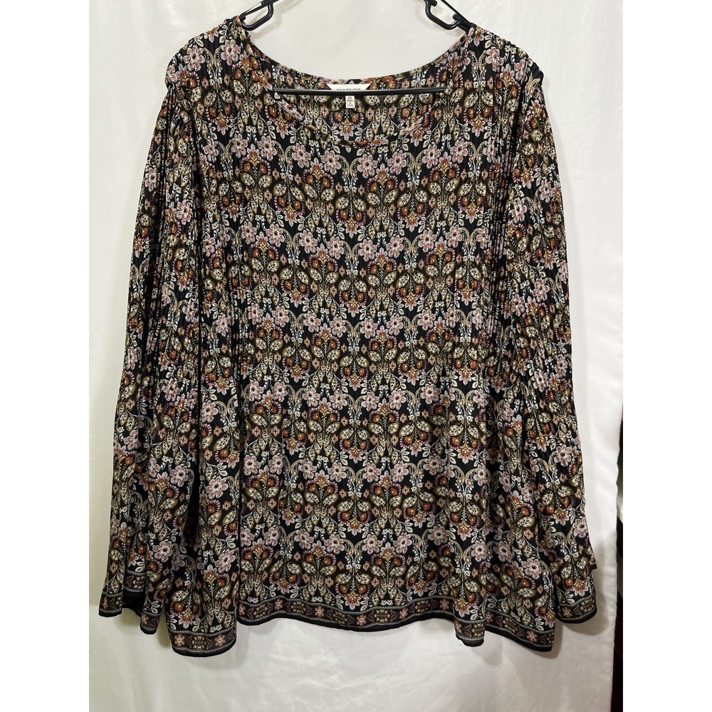 Max Studio Women 3X Boho Floral Paisley Print Lightweight Long Sleeve Blouse Top